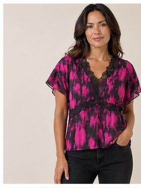 Zadig & Voltaire Pink and Black Lace Trim Top